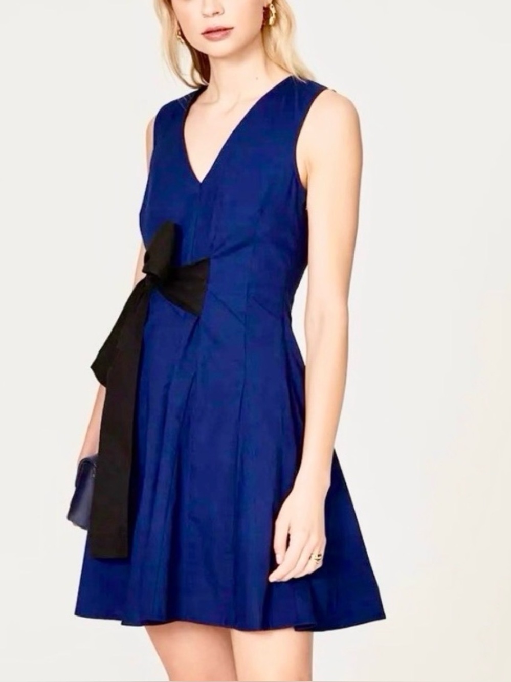 THAKOON COLLECTIVE Sleeveless Mini Dress Indigo Blue Black Sash/Bow. Fit & Flare